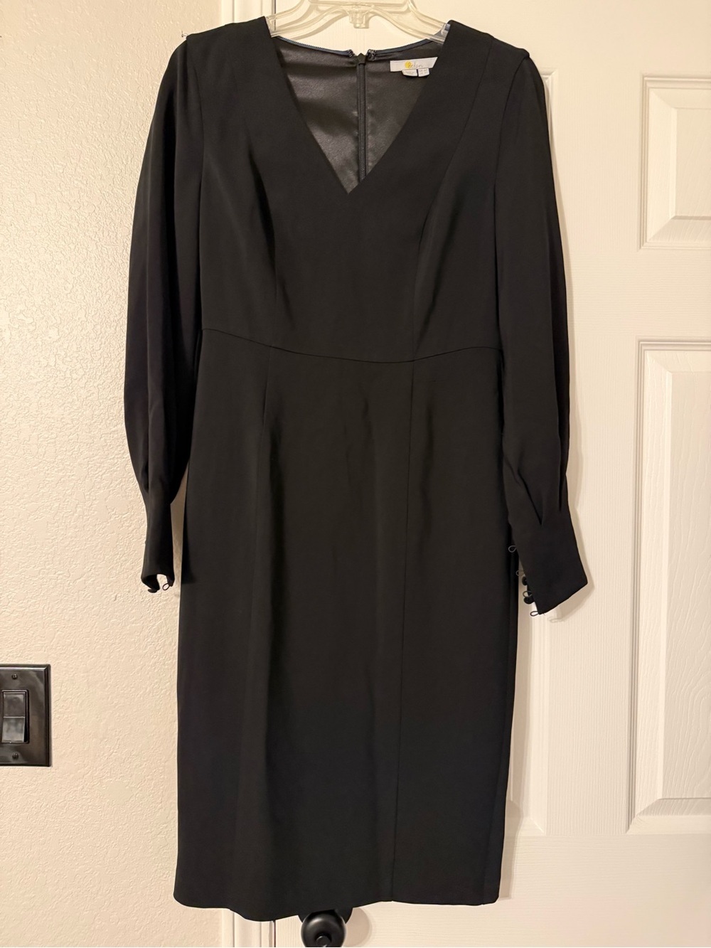 Boden Black V-Neck Long Sleeve Sheath Dress